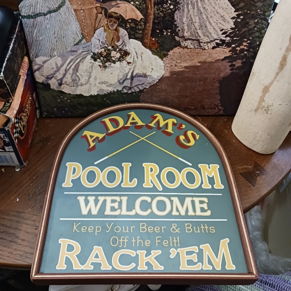 🎱🦈Billard Hall Wall Decor Welcome Sign Size12.5"×11.5"×1.5",Like New!!Rack Em. - Picture 3 of 8